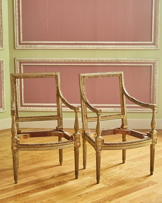 Lot 253 - Pair of Louis XVI Painted Fauteuil Frames