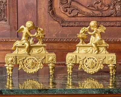 Lot 432 - Pair of Louis XVI Gilt Bronze Figural Chenets