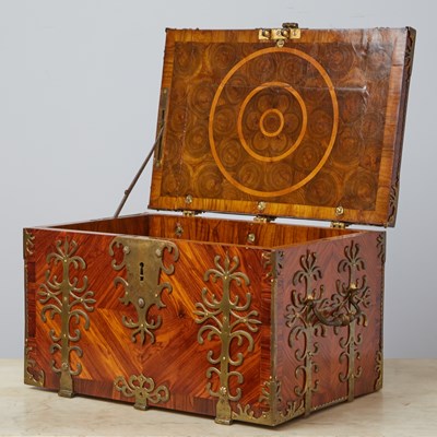 Lot 372 - Louis XIV Brass-Bound Oysterwood and Walnut Strongbox