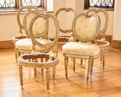 Lot 187 - Assembled Set of Six Italian Neoclassical Painted and Parcel-Gilt Side Chairs