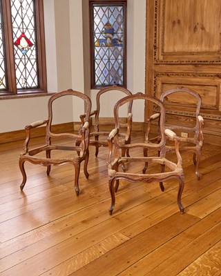 Lot 97 - Set of Four Louis XV Carved Walnut Fauteuil Frames