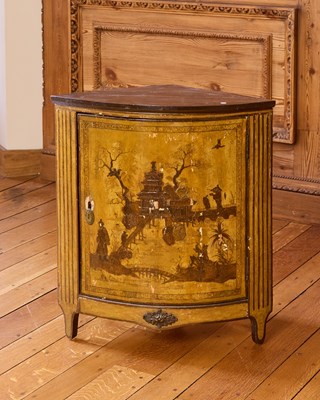 Lot 112 - Louis XVI Yellow Ground Lacquer Chinoiserie Corner Cabinet