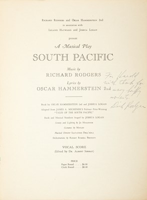 Lot 637 - The score of South Pacific inscribed from Richard Rodgers to Harold Arlen