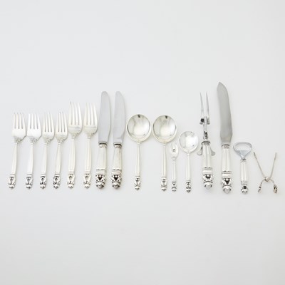 Lot 745 - Assembled Georg Jensen Sterling Silver "Acorn" Pattern Partial Flatware Service