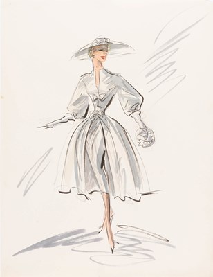 Lot 666 - A fine original Edith Head sketch for Grace Kelly's wedding trousseau