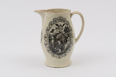 Lot 1076 - Transfer-decorated Creamware "Success to America" Liverpool Pitcher