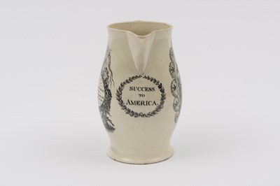 Lot 1076 - Transfer-decorated Creamware "Success to America" Liverpool Pitcher