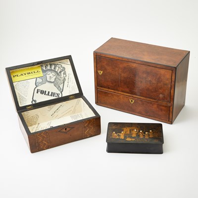 Lot 119 - Inlaid Mahogany Tea Caddy with a Decoupaged "Follies" Playbill Lining