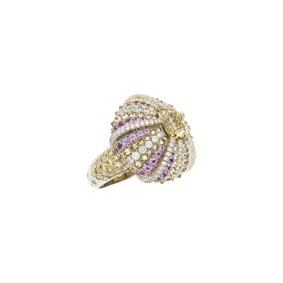 Lot 37 - Lorenz Bäumer Paris White Gold, Colored Diamond, Diamond and Pink Sapphire 'Sea Urchin' Ring