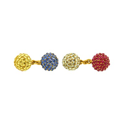 Lot 115 - Trianon Pair of Gold and Cabochon Colored Stone Ball Cufflinks