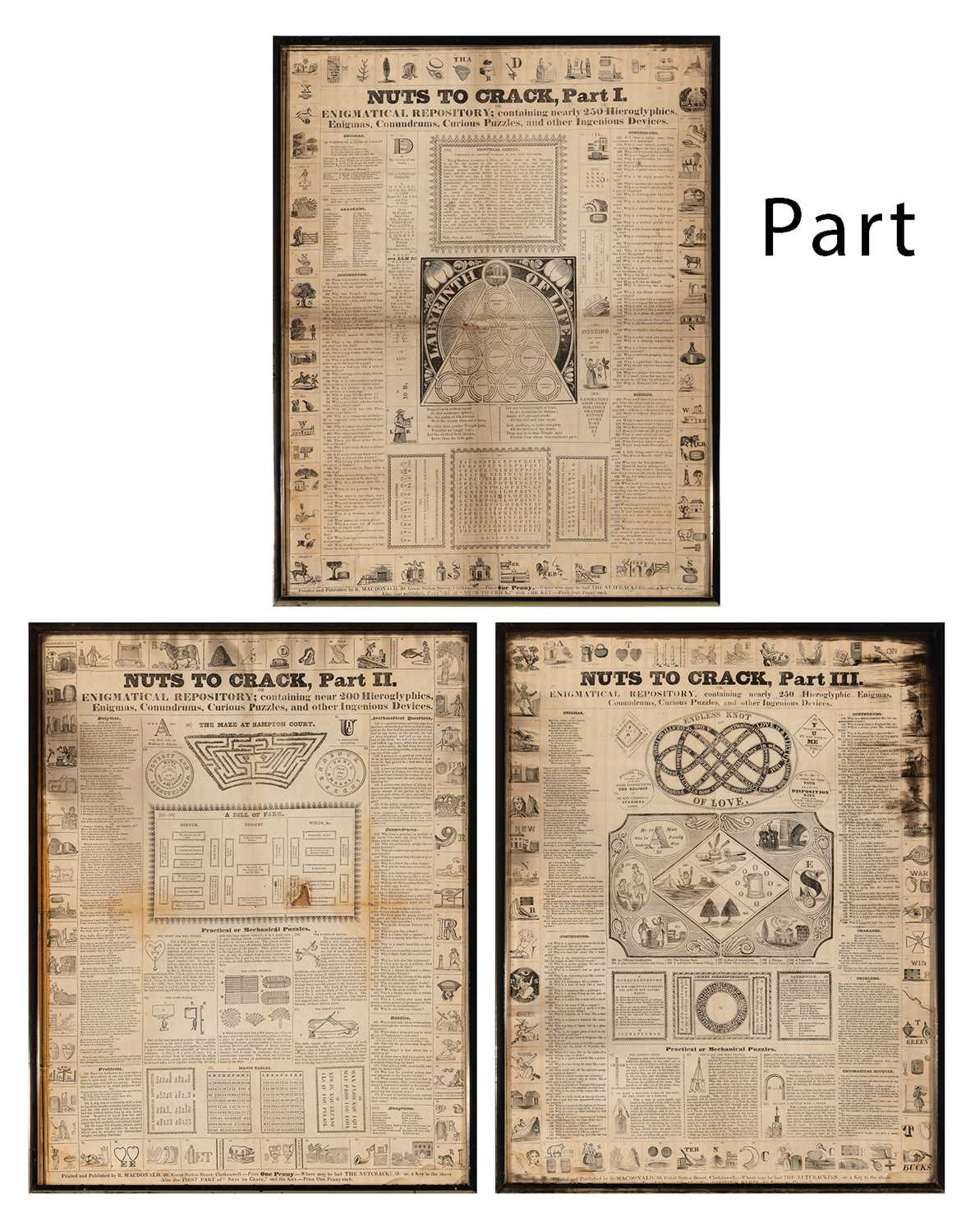 Lot 340 - Seven framed broadside puzzles, circa 1830s