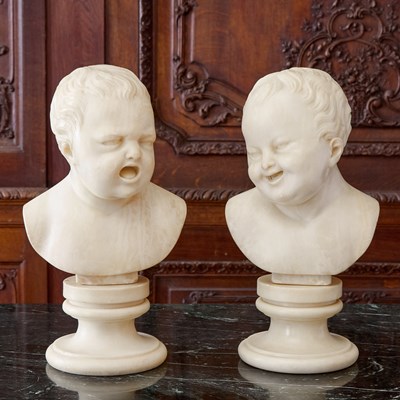 Lot 172 - Pair of Alabaster Busts of Children