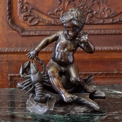 Lot 174 - French Patinated Bronze Figure of a Boy with a Lobster