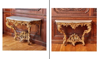 Lot 178 - Pair of Facing Asymmetrical Louis XV Giltwood Consoles