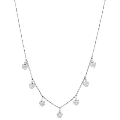 Lot 1180 - White Gold and Diamond Heart Fringe Chain Necklace