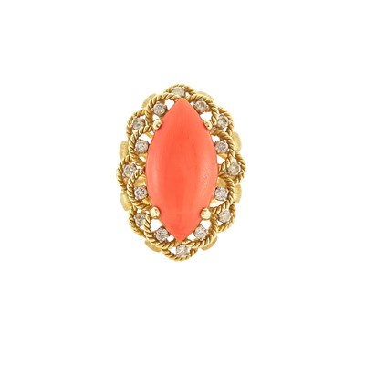 Lot 1258 - Gold, Coral and Diamond Ring