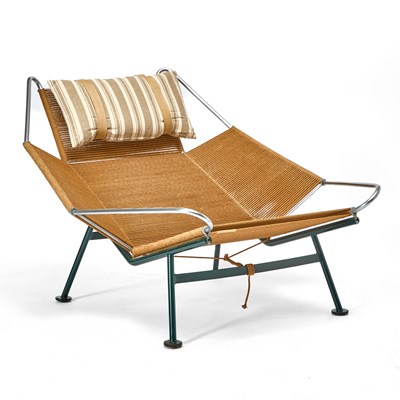 Lot 384 - Hans Wegner Enameled and Chromed Metal, and Flagline “Flag Halyard” Lounge Chair