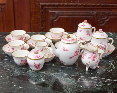 Lot 533 - ASSEMBLED SEVRES PORCELAIN CAMAIEU ROSE PART TEA SERVICE