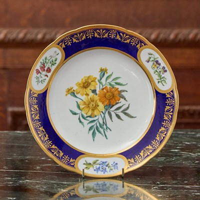Lot 500 - SEVRES PORCELAIN COBALT-BLUE GROUND (FOND BEAU BLEU) BOTANICAL PLATE (ASSIETTE UNIE)