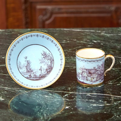 Lot 536 - SEVRES PORCELAIN ROBIN’S EGG BLUE GROUND CUP AND SAUCER (GOBELET LITRON)