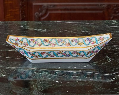 Lot 471 - SEVRES PORCELAIN BATEAU-SHAPED OCTAGONAL DISH (PLATEAU A RAVES)