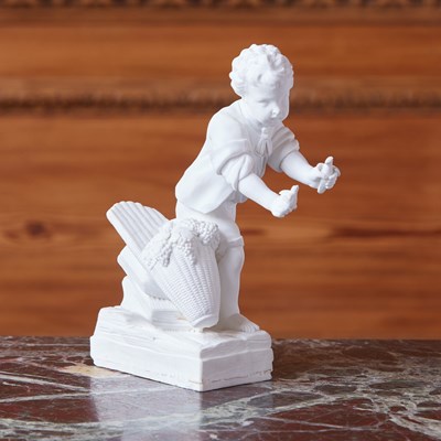 Lot 464 - SEVRES BISCUIT (HARD PASTE) PORCELAIN FIGURE, ‘LE PORTEUR D’OISEAUX’