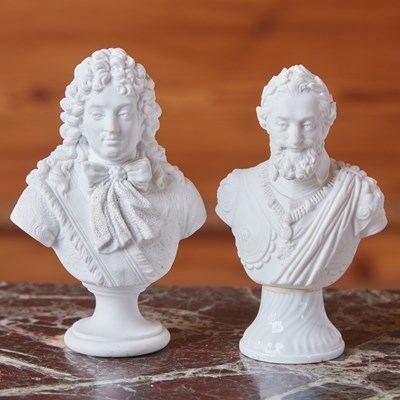 Lot 531 - TWO SEVRES (HARD PASTE) BISCUIT PORCELAIN PORTRAIT BUSTS OF HENRI IV AND LOUIS XIV