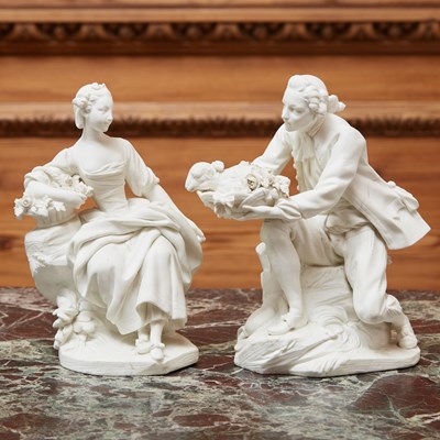 Lot 481 - PAIR OF SEVRES BISCUIT PORCELAIN FIGURES, ‘LA BERGERE ASSISE’ AND ‘LE PORTEUR DE MOUTON’