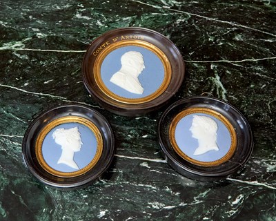 Lot 541 - SEVRES BISCUIT PORCELAIN (HARD PASTE) PORTRAIT MEDALLION OF THE COMTE D’ARTOIS AND A PAIR OF PARIS PORTRAIT MEDALLIONS OF NAPOLEON AND EMPRESS MARIE LOUISE