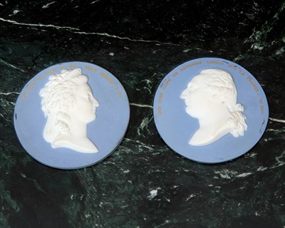Lot 539 - PAIR OF SEVRES BISCUIT PORCELAIN (HARD PASTE) PORTRAIT MEDALLIONS OF MARIE ANTOINETTE AND LOUIS XVI