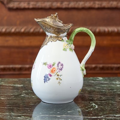 Lot 407 - Meissen Silver-Gilt mounted Porcelain Covered Ewer