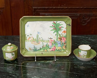Lot 483 - FRENCH FAIENCE FINE OLIVE-GREEN GROUND PART SOLITAIRE