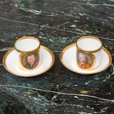 Lot 547 - PAIR OF PARIS PORCELAIN PORTRAIT CUPS AND SAUCERS