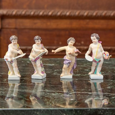 Lot 290 - Four Meissen Porcelain Figures of Putti Emblematic of the Arts and Sciences