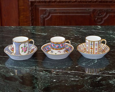Lot 518 - THREE SEVRES PORCELAIN CUPS AND SAUCERS (GOBELET LITRON)