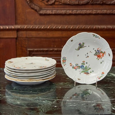 Lot 401 - SEVEN MEISSEN PORCELAIN KAKIEMON PLATES AND A SHALLOW BOWL