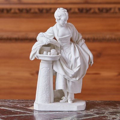 Lot 455 - SEVRES BISCUIT PORCELAIN FIGURE, ‘LA MARCHANDE DE CRÈME’