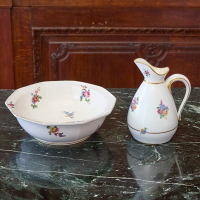Lot 412 - Vincennes Porcelain Ewer and a Sèvres Decagonal Basin