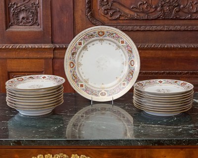 Lot 474 - Set of Eighteen Sèvres-Style Porcelain Plates and a Large Charger