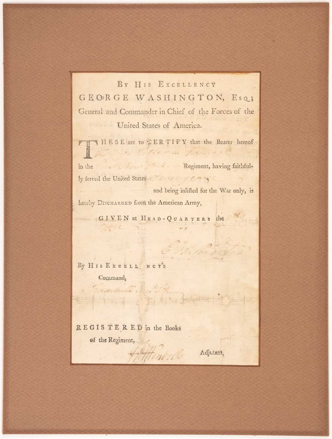 Lot 106 - Printed discharge document signed by Washington