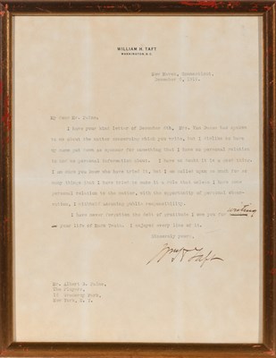 Lot 104 - A letter from William H. Taft to Albert Bigelow Paine, Mark Twain's biographer