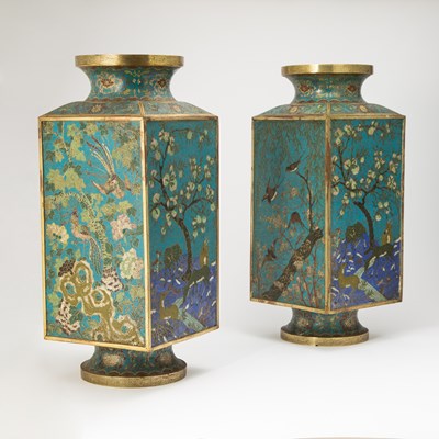 Lot 127 - A Pair of Impressive Chinese Cloisonne Enamel Cong Vases