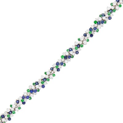 Lot 56 - White Gold, Sapphire, Emerald and Diamond Bracelet