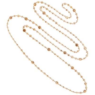 Lot 161 - Long Rose Gold and Colored Diamond Chain Link Necklace
