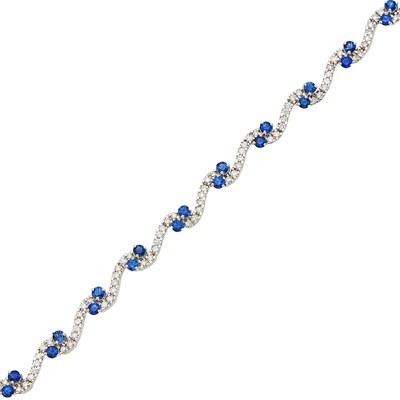 Lot 1129 - White Gold, Sapphire and Diamond Bracelet