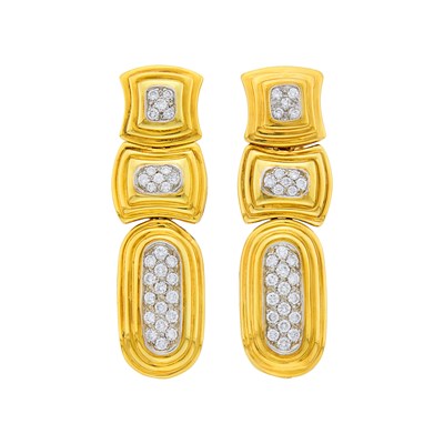 Lot 135 - Pair of Gold, Platinum and Diamond Pendant-Earrings