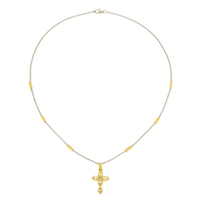 Lot 1077 - Gold, Platinum and Diamond Pendant-Necklace