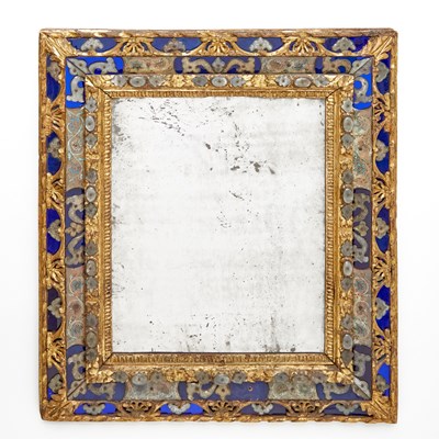 Lot 634 - Venetian Baroque Clear and Cobalt Glass-Mounted Mirror