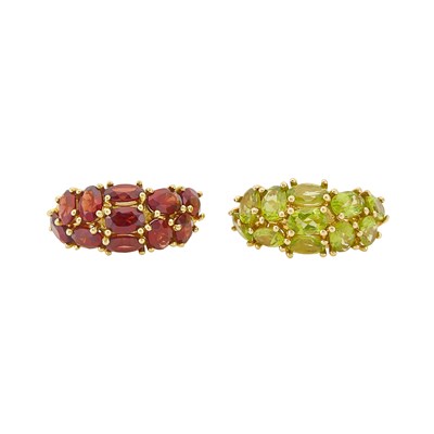 Lot 1052 - Pair of Gold, Peridot and Garnet Rings
