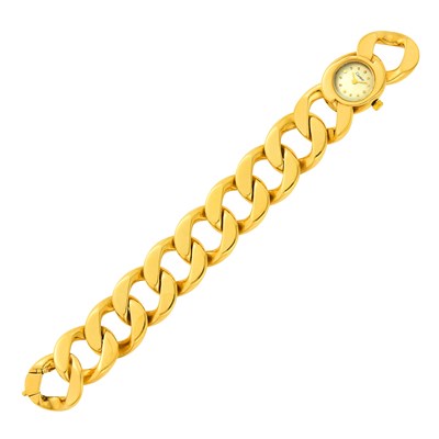 Lot 17 - Gold Curb Link Bracelet-Watch